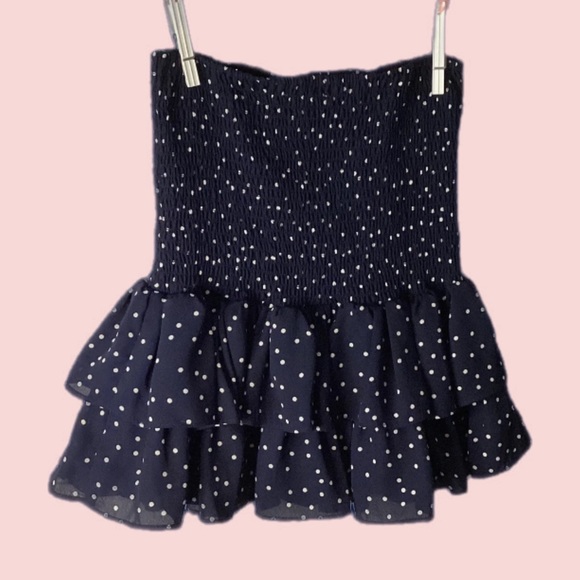 BB Dakota Skirt XS Y2K Navy & White POLKA DOTS Ruffled Sheered Mini - Picture 10 of 14